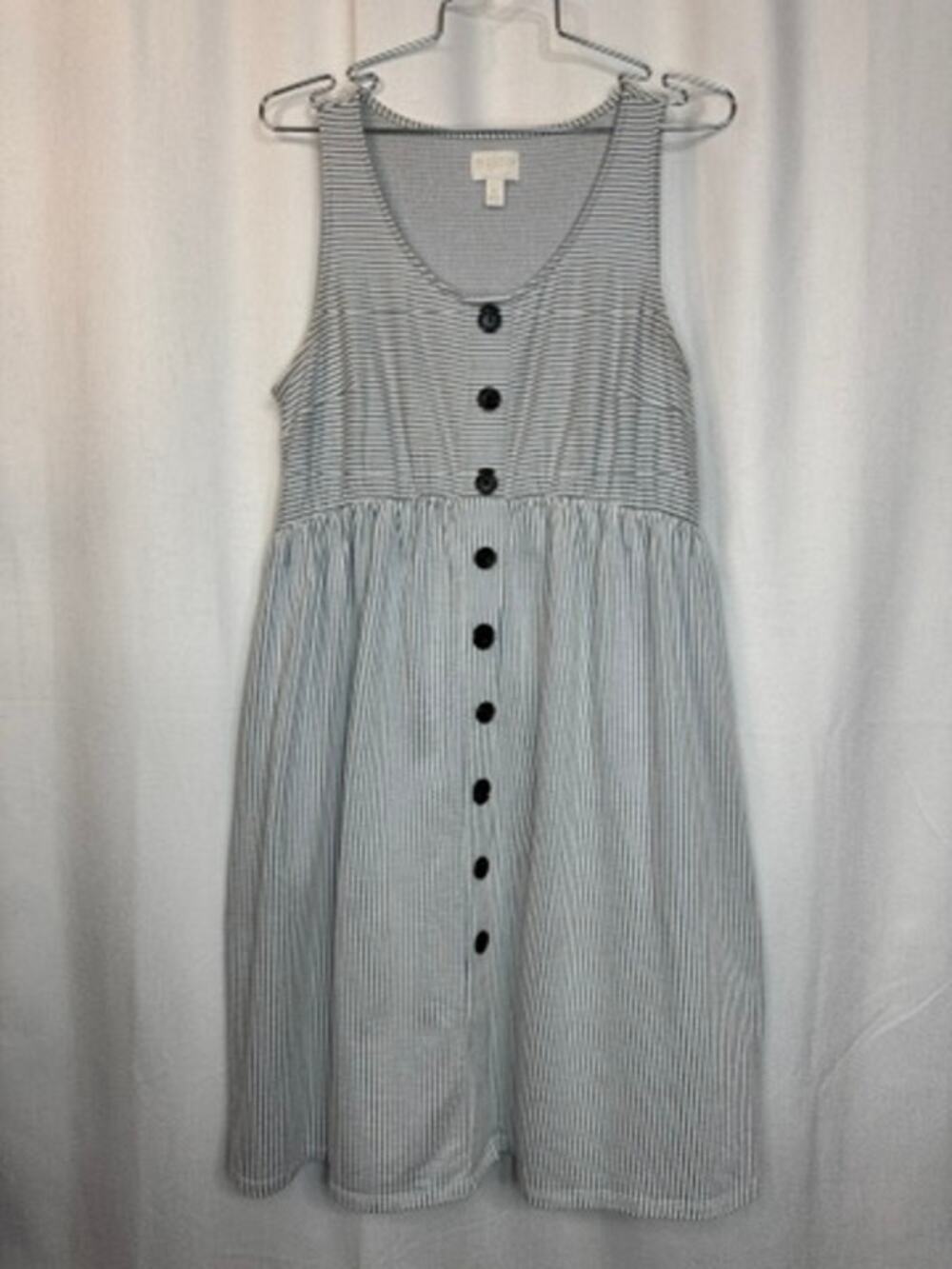 376. A Glow Maternity Blue White Striped Button Front Dress Size M